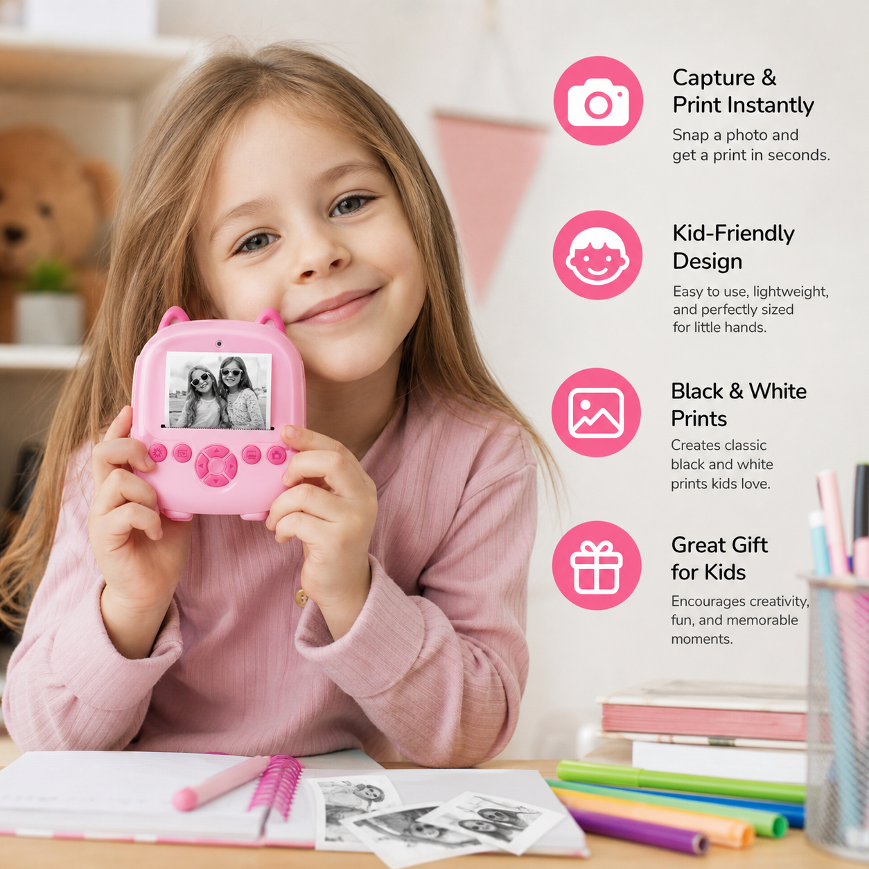 Kids Instant Print Camera – Mini HD Digital Camera with Built-in Printer