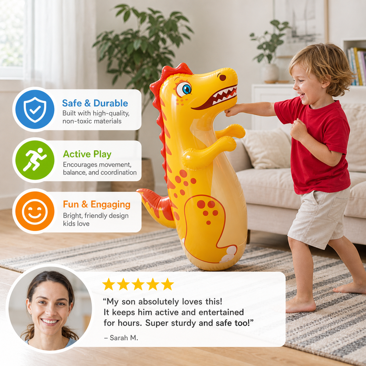 Kids Inflatable Punching Bag – Animal Design with Water-Filled Base