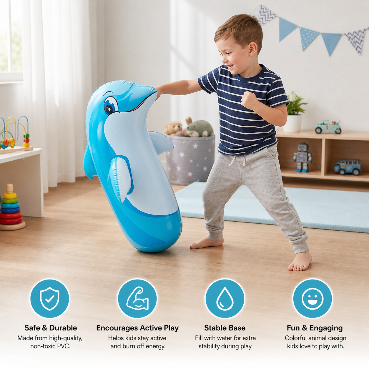 Kids Inflatable Punching Bag – Animal Design with Water-Filled Base