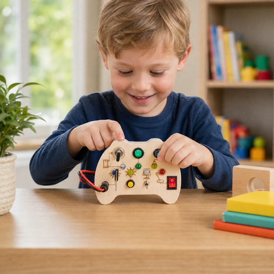 Wooden LED Busy Board Controller – Montessori Sensory Learning Toy for Motor Skills