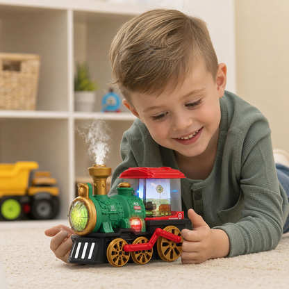 Cute Steam Train Toy with Lights, Music & Realistic Steam Effect