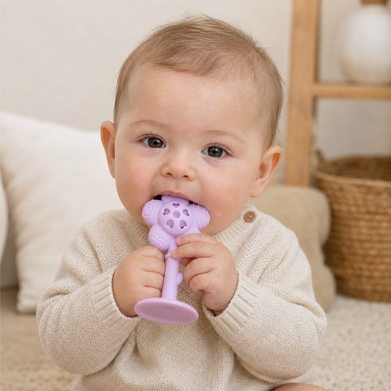 Flower Silicone Teether & Rattle – Gentle BPA-Free Teething Toy for Babies