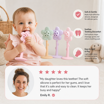 Flower Silicone Teether & Rattle – Gentle BPA-Free Teething Toy for Babies