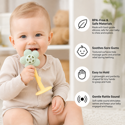 Flower Silicone Teether & Rattle – Gentle BPA-Free Teething Toy for Babies