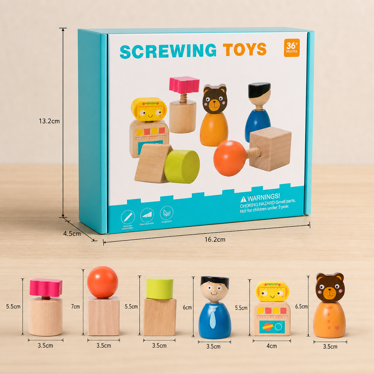 Montessori Screw Figures Game Made of Wood