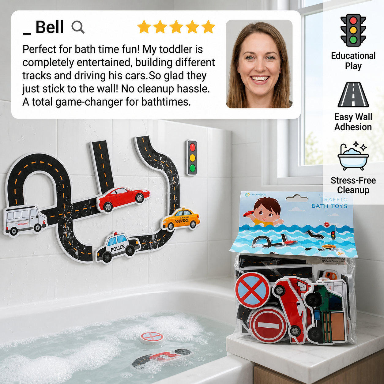 Self-adhesive Roads & Car Bath Toy