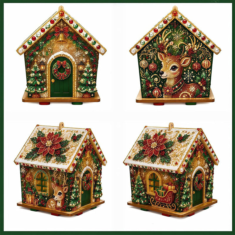 DIY 3D Wooden Gingerbread House Puzzle & Diamond Art Kit