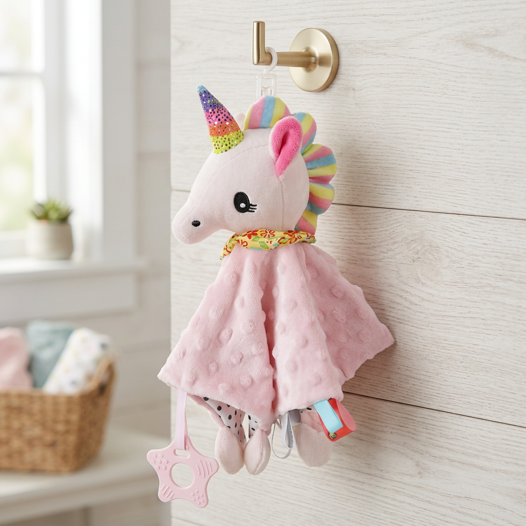 Soothing plush cuddly blanket with rattle