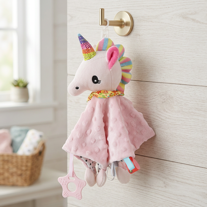 Soothing plush cuddly blanket with rattle