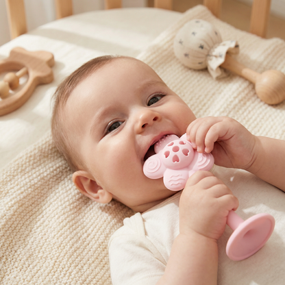 Flower Silicone Teether & Rattle – Gentle BPA-Free Teething Toy for Babies