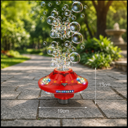 Light-Up UFO Bubble Machine for Kids – Rechargeable Spinning Bubble Blaster with LED Effects