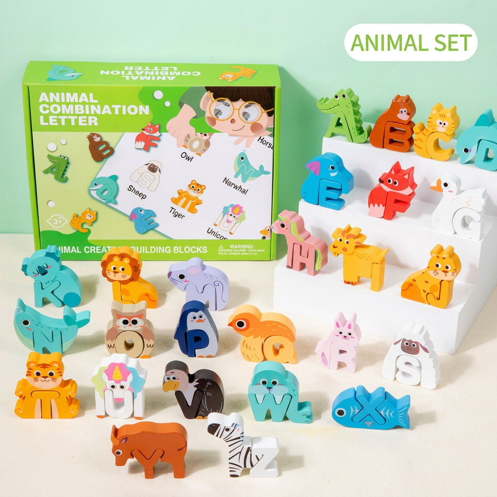 52-Piece Montessori-Style 3D Alphabet Building Blocks Set