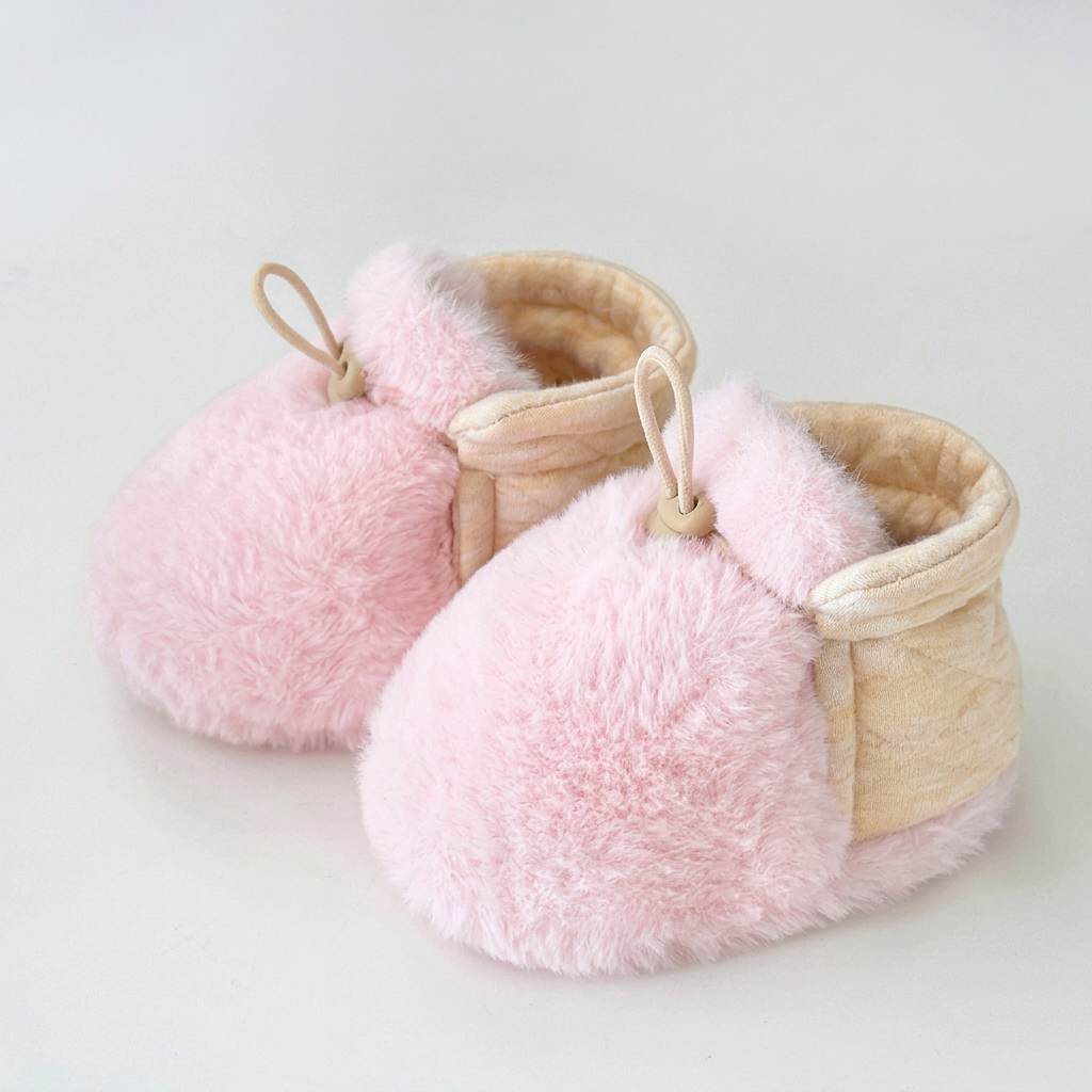 Warm & Cozy Fleece-Lined Cotton Baby Booties with Soft Soles