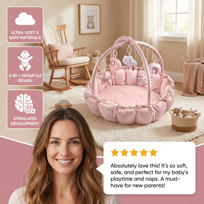 5-in-1 Plush Baby Play Gym, Activity Mat & Bed with Hanging Toys