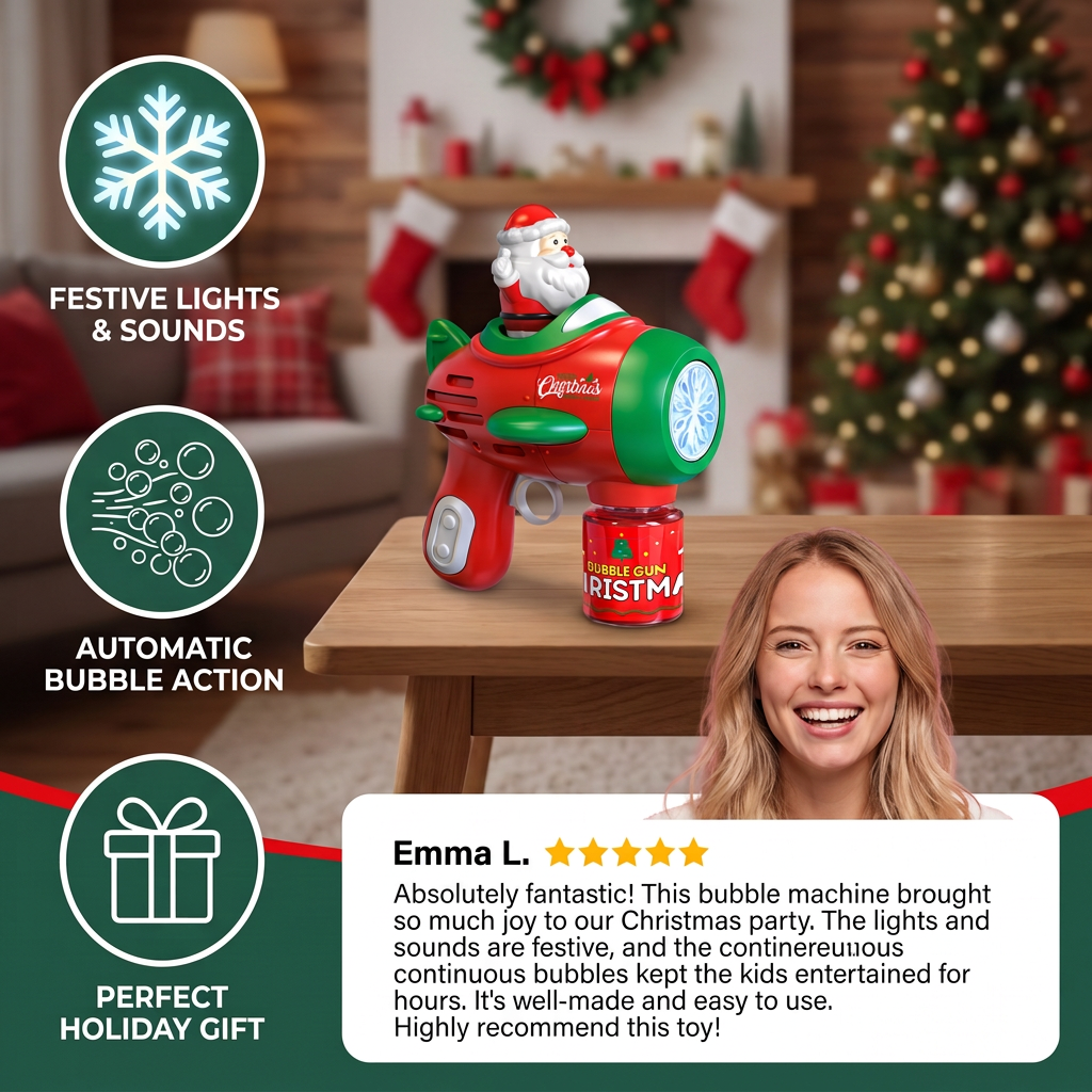 Electric Christmas Bubble Gun with Lights & Sounds for Kids