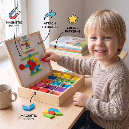 Wooden Magnetic Geometric Shape Puzzle for Kids