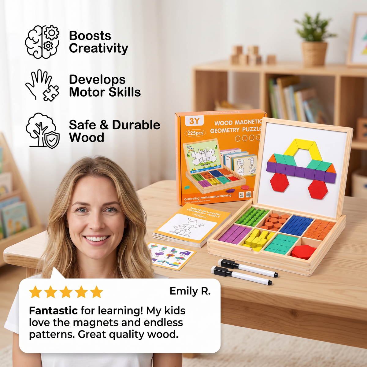 Wooden Magnetic Geometric Shape Puzzle for Kids