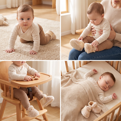 Warm & Cozy Fleece-Lined Cotton Baby Booties with Soft Soles