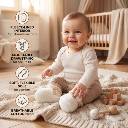 Warm & Cozy Fleece-Lined Cotton Baby Booties with Soft Soles