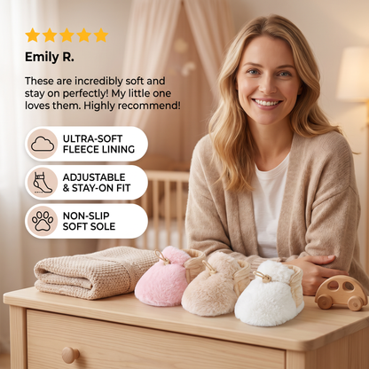 Warm & Cozy Fleece-Lined Cotton Baby Booties with Soft Soles