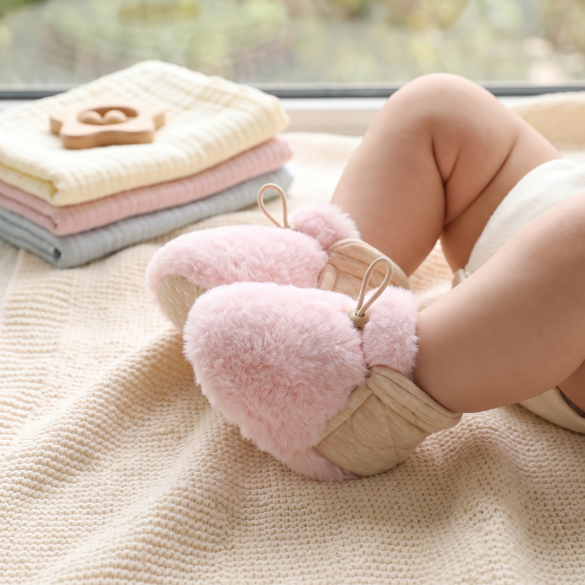 Warm & Cozy Fleece-Lined Cotton Baby Booties with Soft Soles