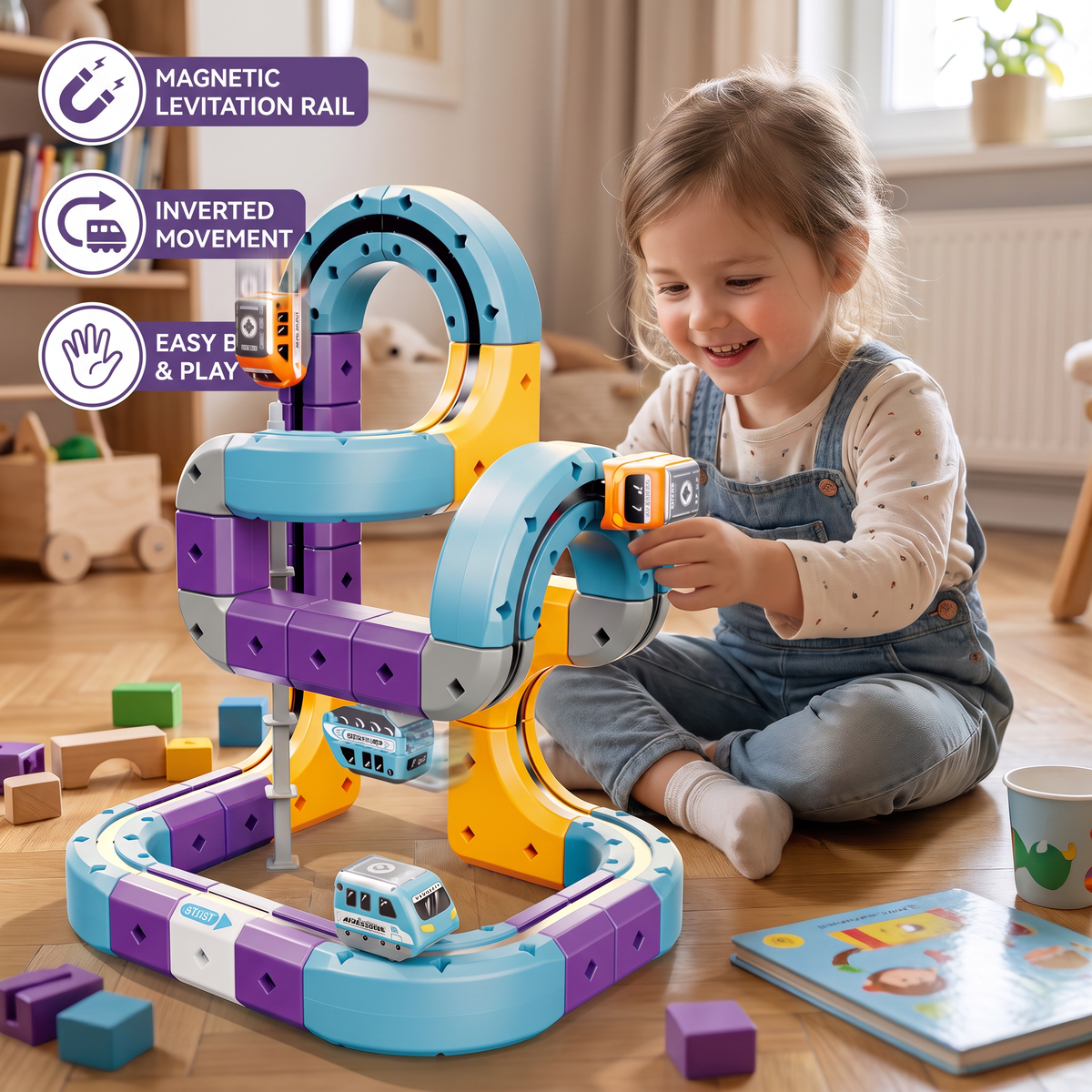 DIY Gravity Cube Track Building Kit with Electric Train