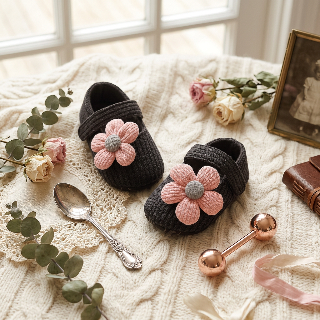 Summer baby shoes with soft soles in a floral design