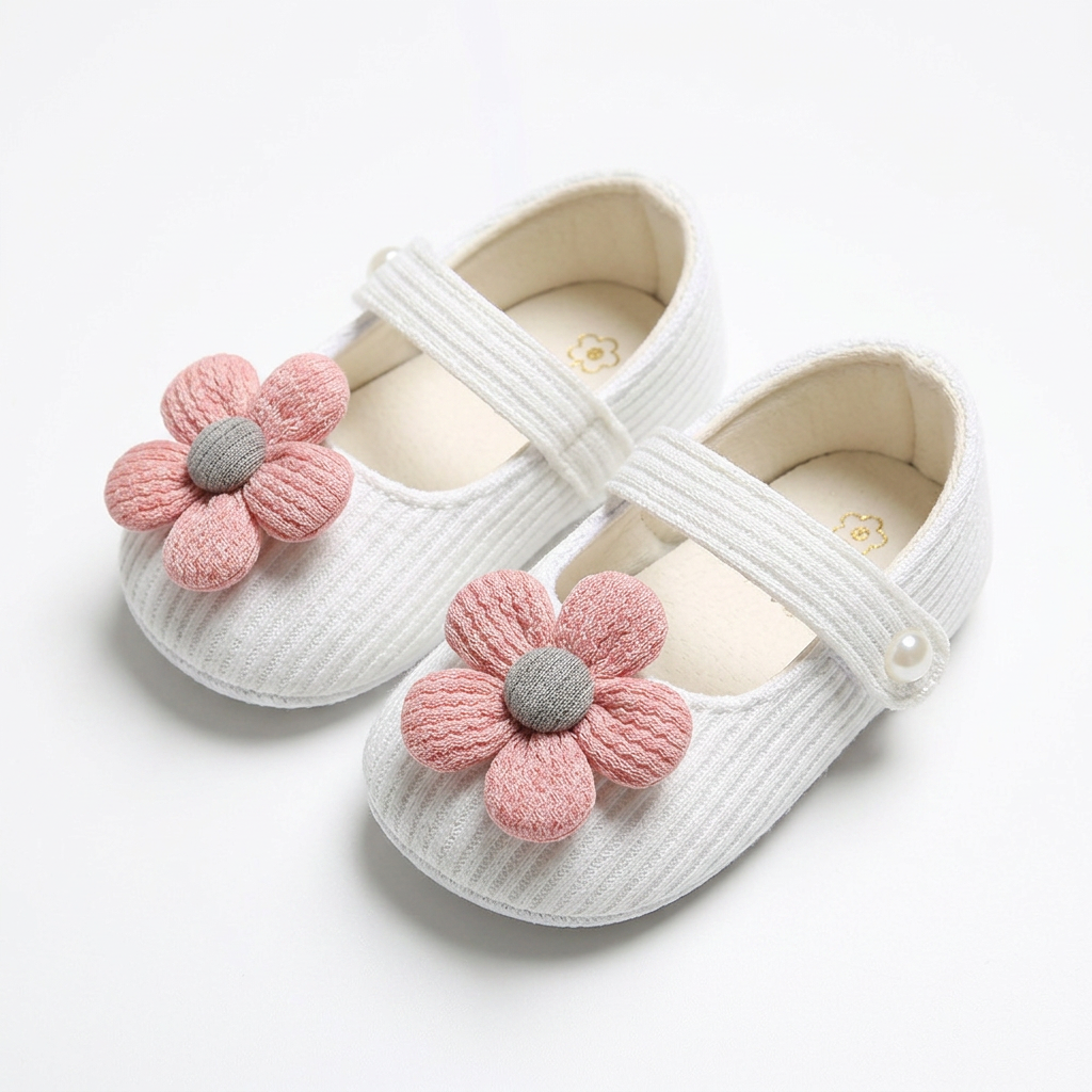 Summer baby shoes with soft soles in a floral design