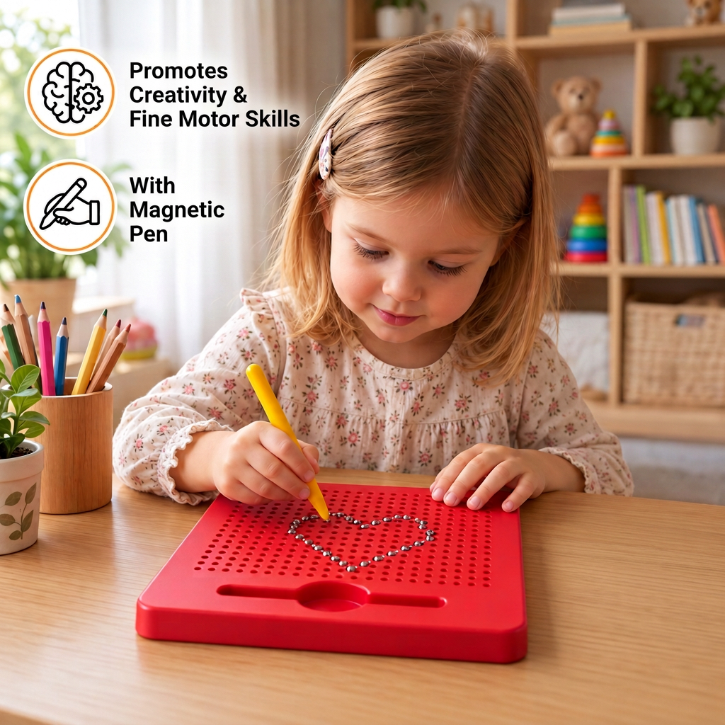 2-in-1 Magnetic Writing & Drawing Board with Snap-On Shape Tiles for Kids