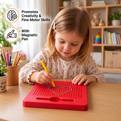 2-in-1 Magnetic Writing & Drawing Board with Snap-On Shape Tiles for Kids