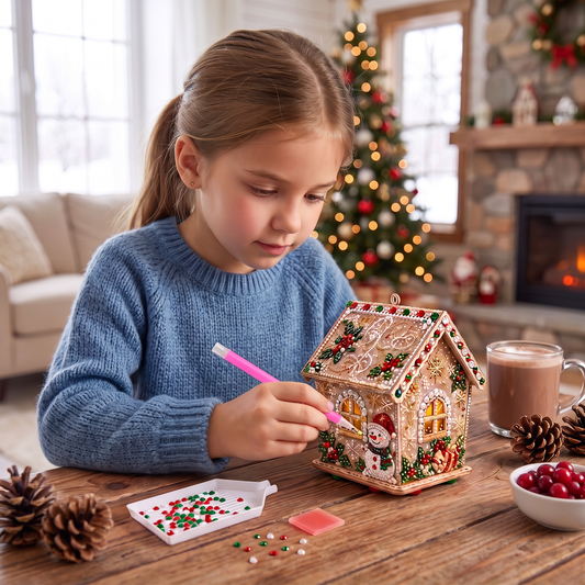 DIY 3D Wooden Gingerbread House Puzzle & Diamond Art Kit