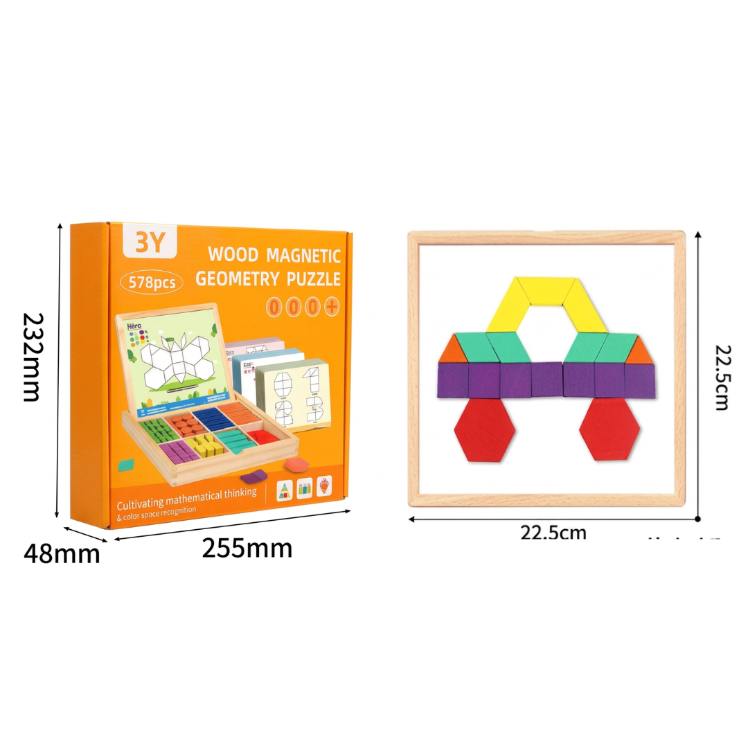Wooden Magnetic Geometric Shape Puzzle for Kids