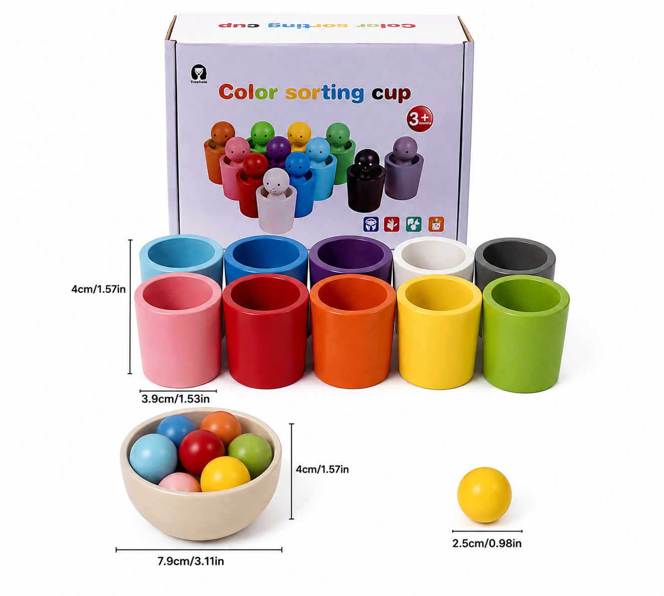 Montessori Wooden Colour Sorting Cup Game