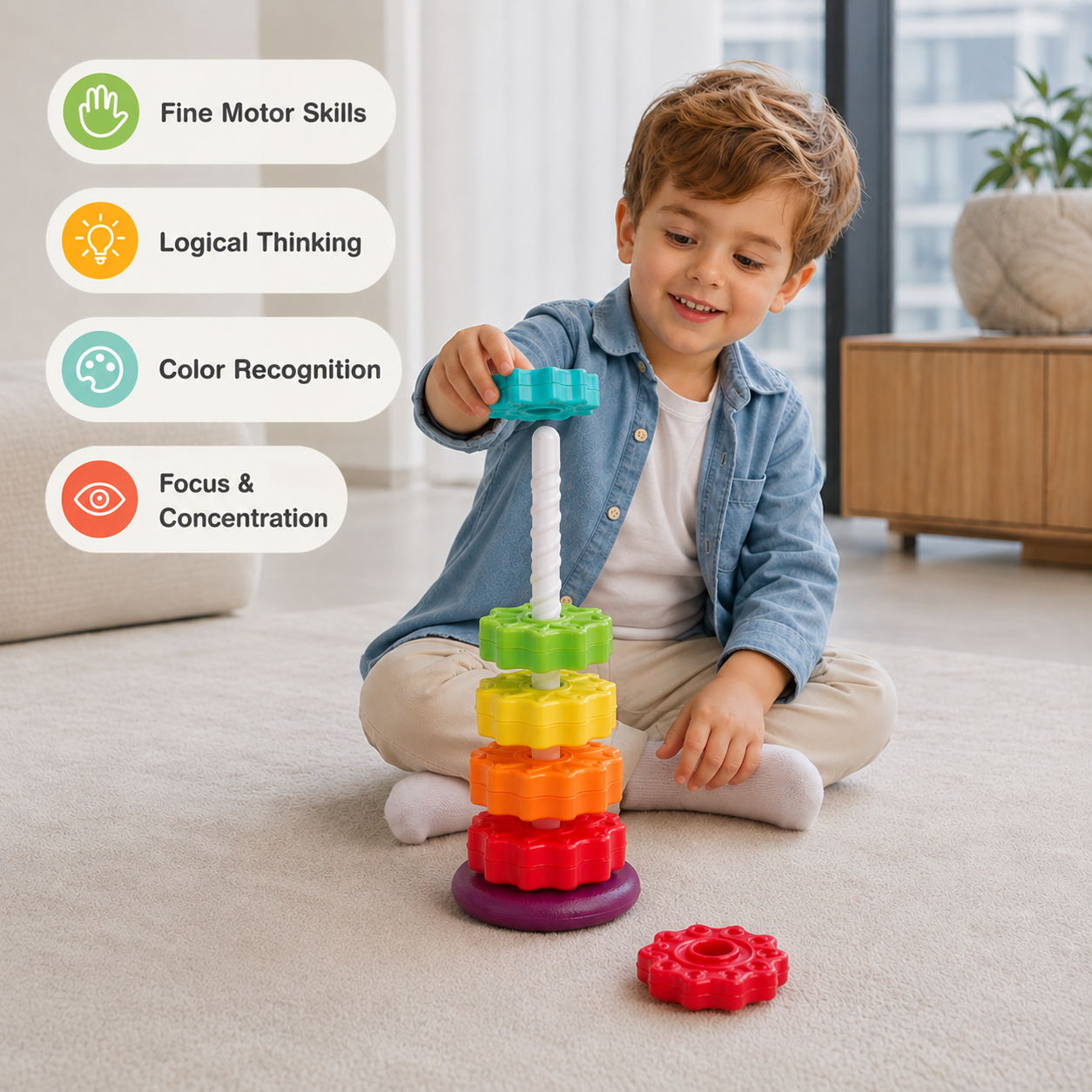 Colorful Spinning Tower – Stack and Learn with Fun