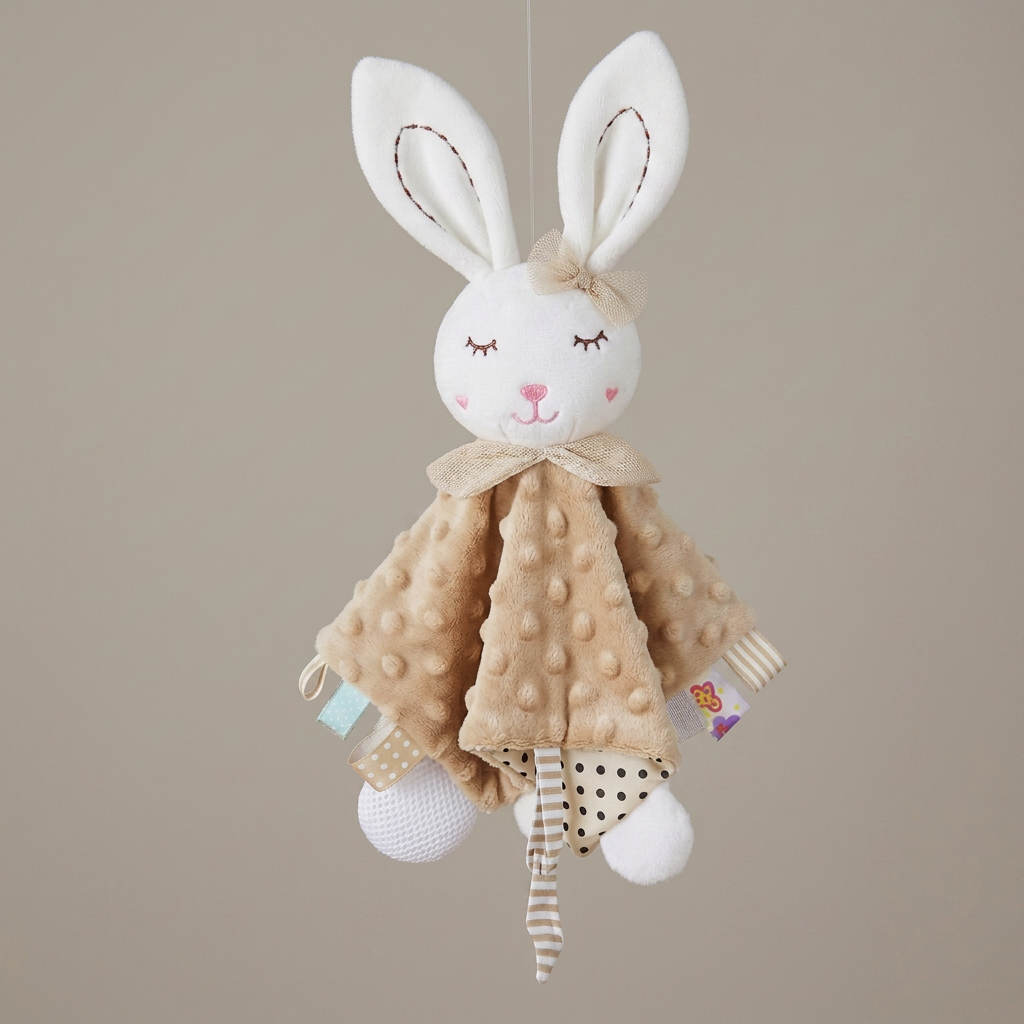 Soothing plush cuddly blanket with rattle