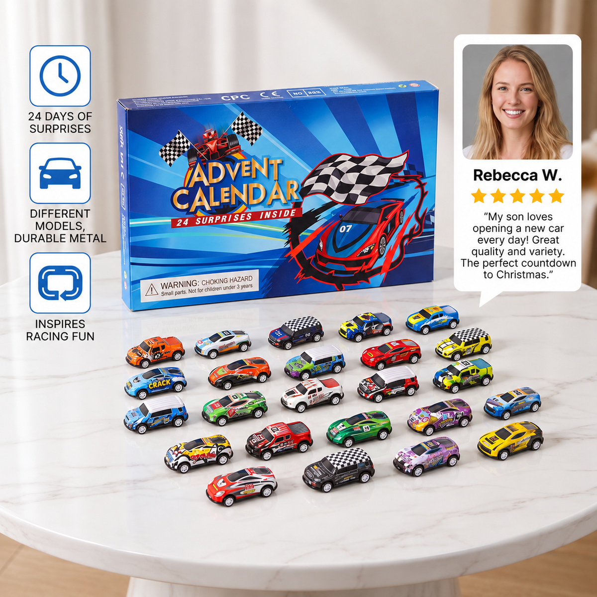24-Day Racing Car Advent Calendar with Surprise Toy Cars