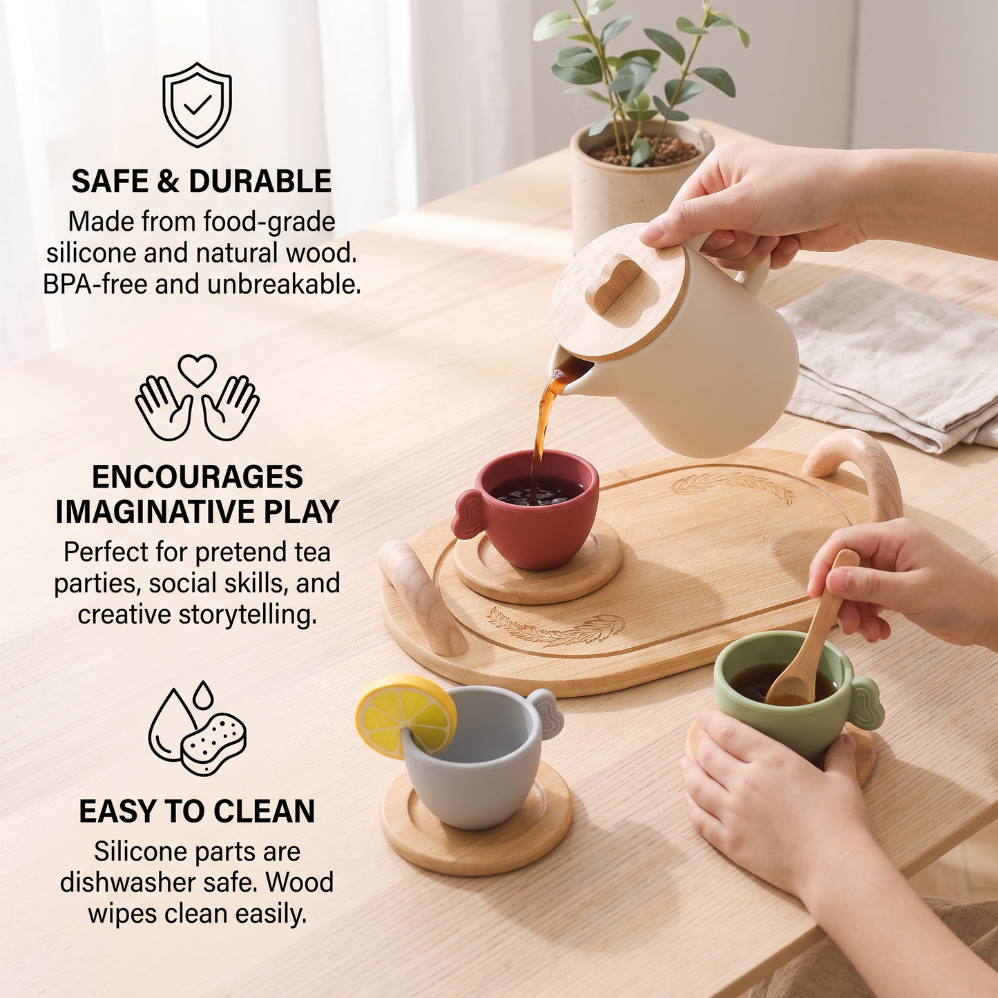 Wood and Silicone Tea Set