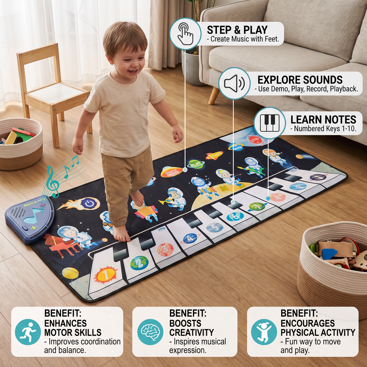 Musical piano play mat