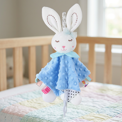 Soothing plush cuddly blanket with rattle