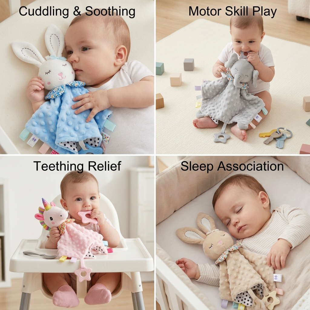 Soothing plush cuddly blanket with rattle
