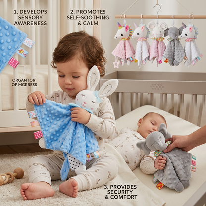 Soothing plush cuddly blanket with rattle