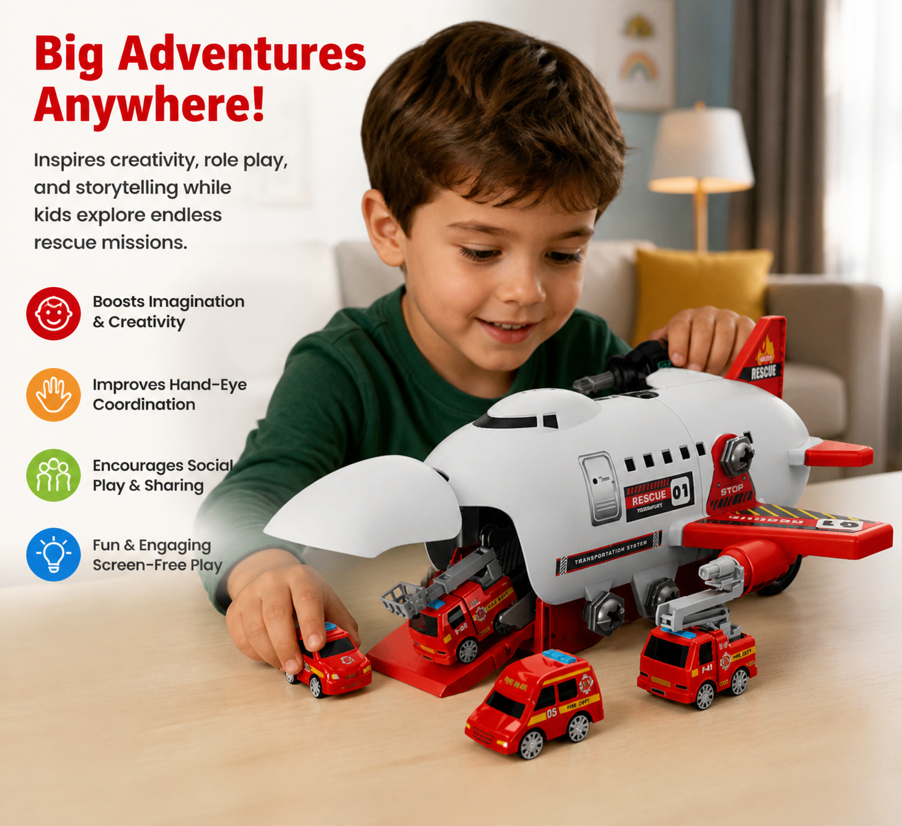 DIY Airplane Transport Truck Playset with Construction Vehicles