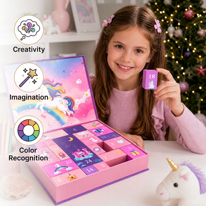 24-Day Unicorn Advent Calendar with Hair Accessories, Stickers & Surprise Gifts