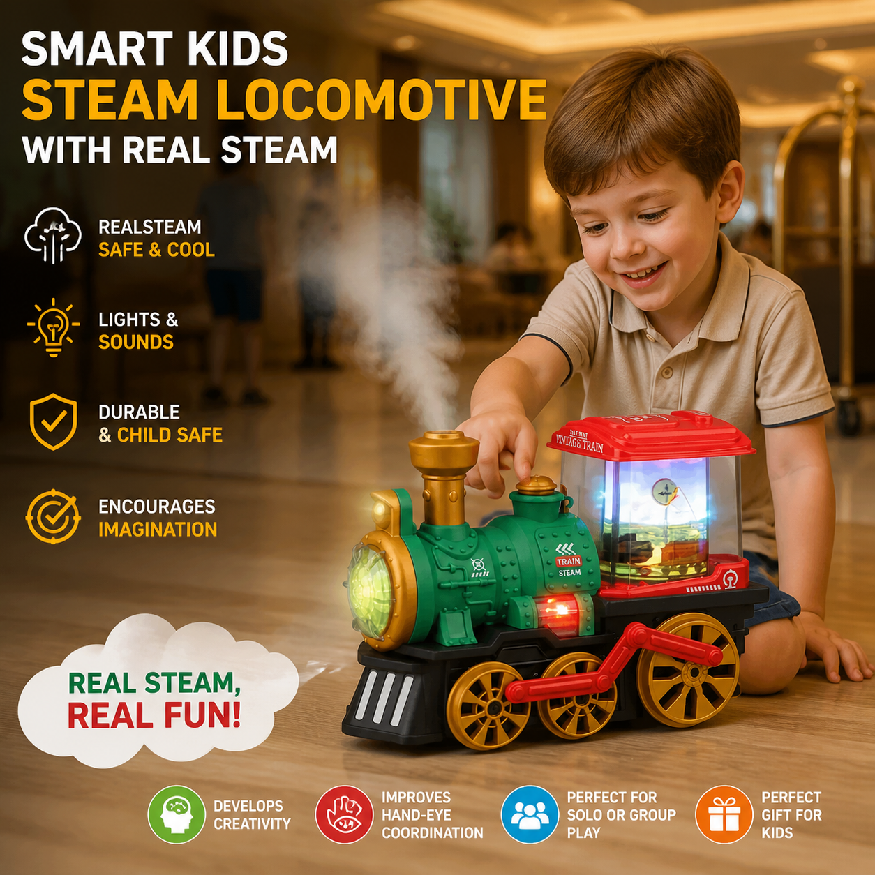 Smart Kids Steam Locomotive with Real Steam