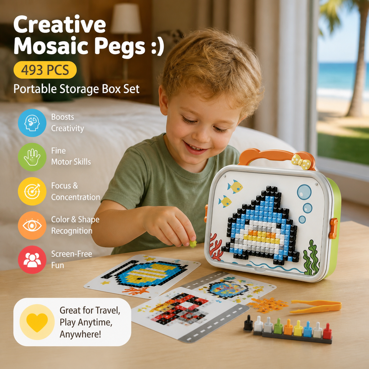 Kids Montessori Mushroom Pegboard Mosaic Puzzle Set