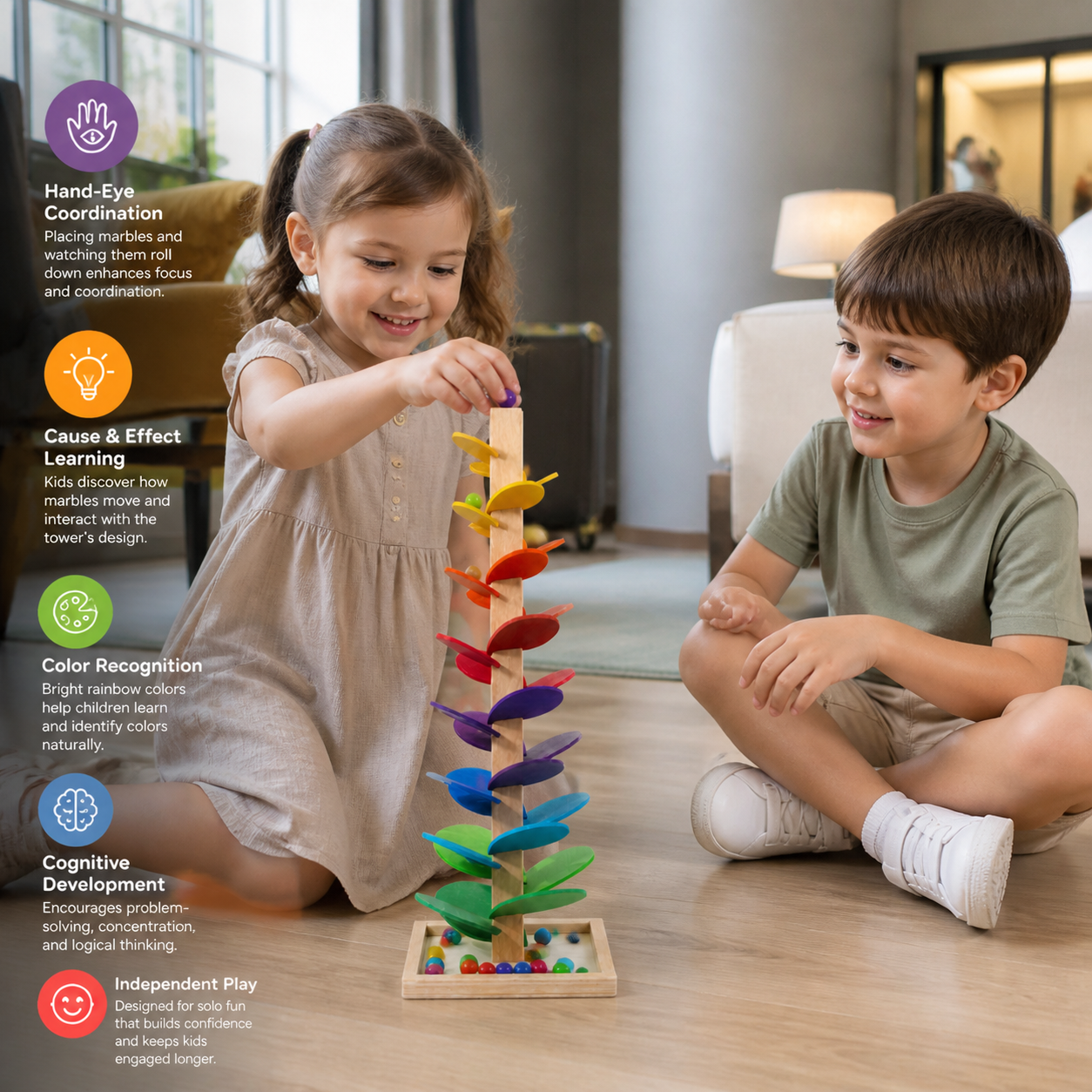 Montessori Rainbow Marble Tower