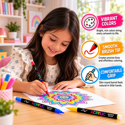Dual-Tip Acrylic Paint Marker Set with Fine & Brush Tips