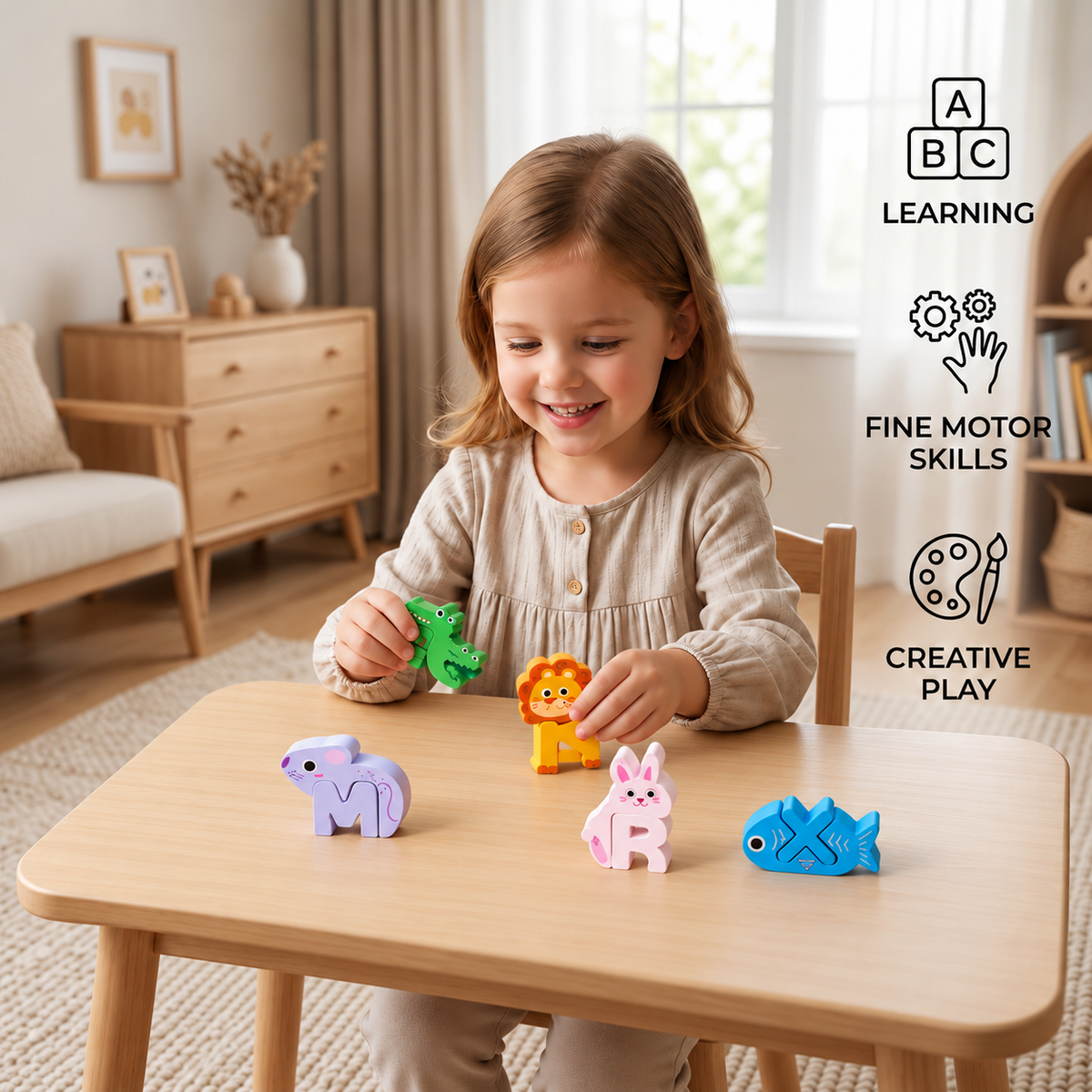 52-Piece Montessori-Style 3D Alphabet Building Blocks Set