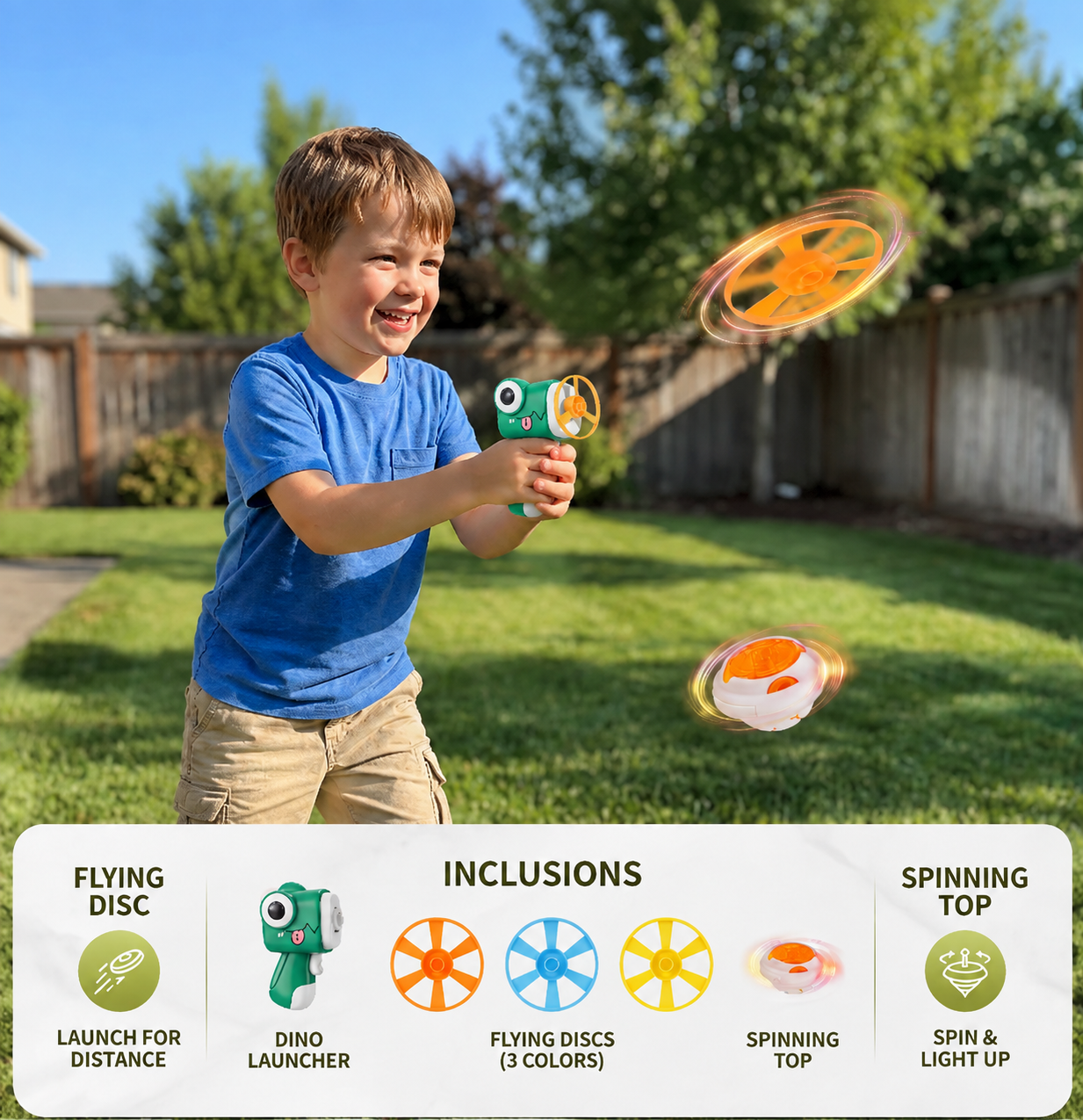 2in1 Dino Spinning Top and Frisbee Launcher Toy