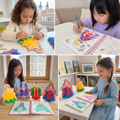 4-in-1 Fairy Princess Diamond Painting, Poke-In, Embroidery & Watercolor Art Kit for Kids